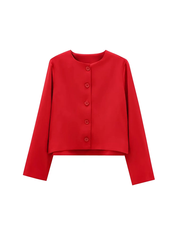 Foridol Solid O-neck Single Breasted Black Blazer Coat Women Autumn Winter Short Jacket Office Lady Vintage Buttons Veste