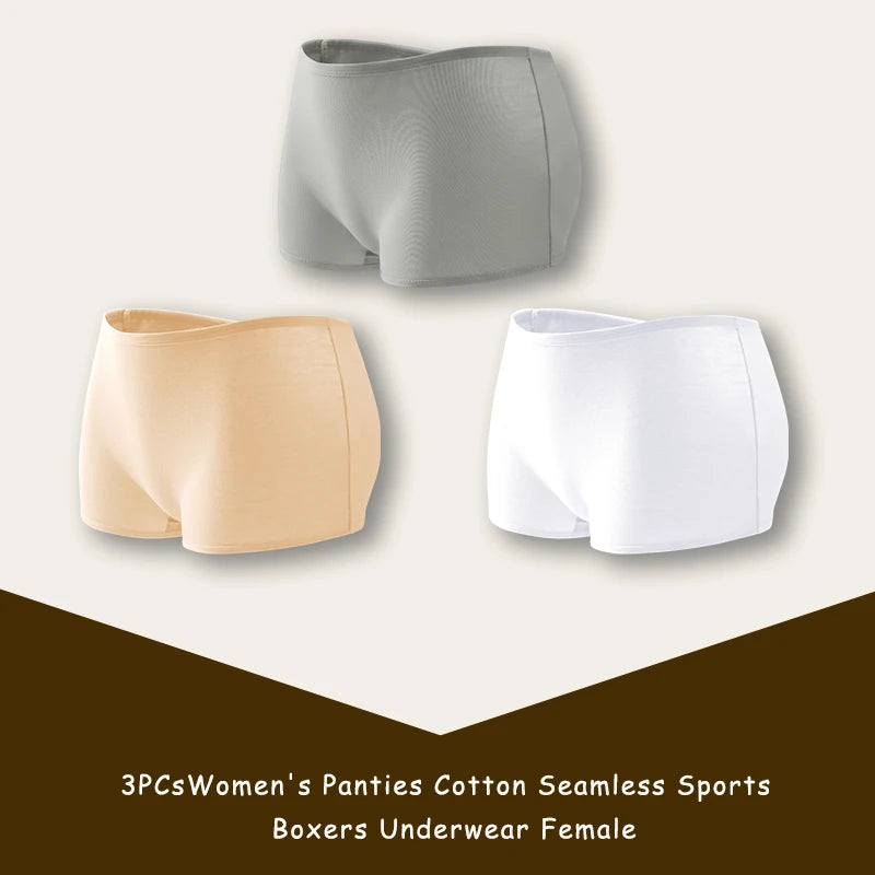 3PCS/SET Women Panties Cotton Seamless Sports Boxers Underwear Female Solid Color Briefs Cozy Lingerie Intimate Underpants XS-XL