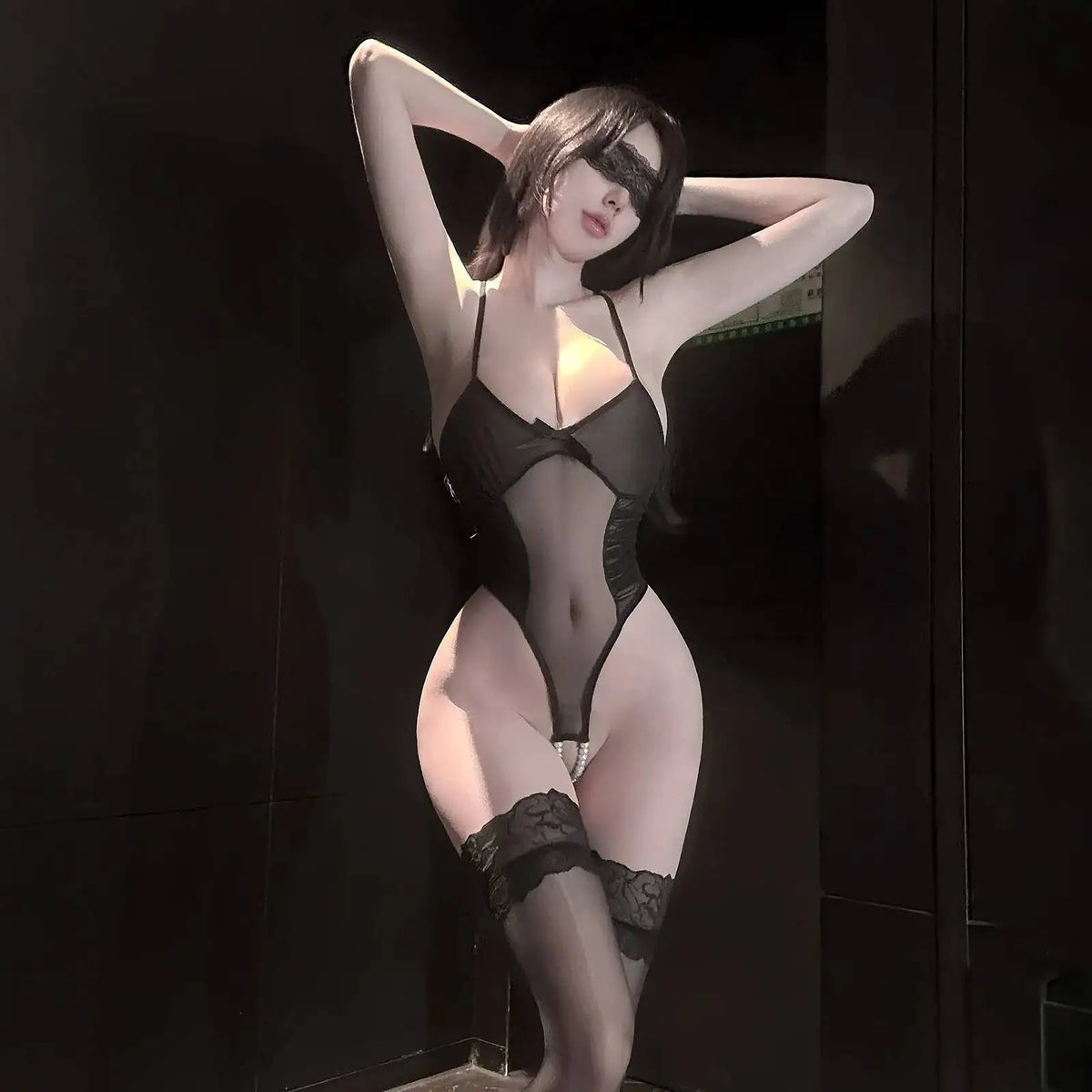 Backless Deep V Suspenders Sleevelesss Transparent Bodysuits Pure Desire Nightclub Bodysuits Mesh Bowknot For Woman Playful 440W