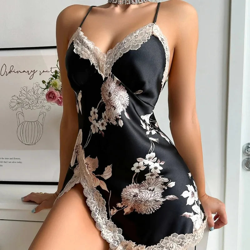New ice silk sleeping dress summer breathable thin short skirt ladies home wear simulation silk slip dress sexy pajamas