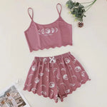 Women Pajamas Sleepwear Pajama Set Sports Camisole And Shorts Pink Moon And Planet Print Summer Soft Comfortabl Casual