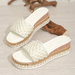 Shiny Crystal Pearl Platform Slippers Women Fashion Rivet Decor Wedge Sandals Woman Summer 2026 Non Slip Thick Sole