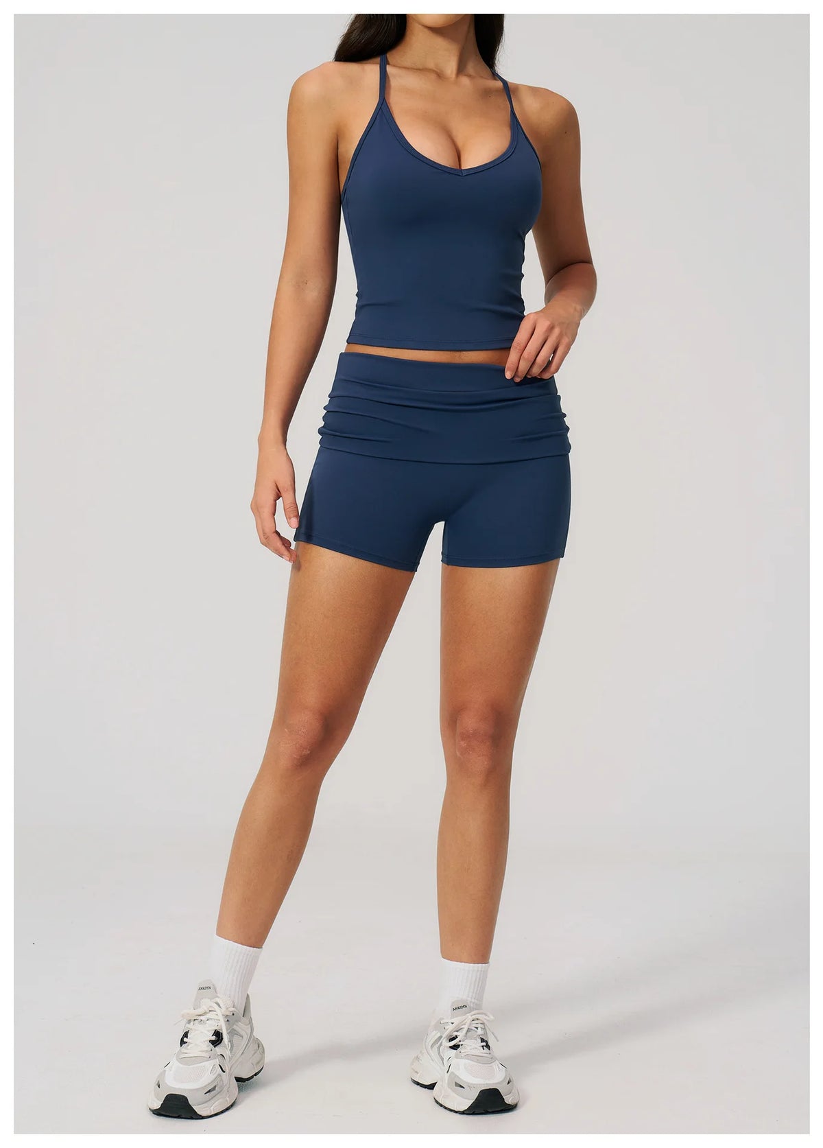 Summer 2Pcs Yoga Sets Women Camisole Slimming Sports Tank Top Pleate High Waist Shorts Fitness Suit Gym Running Excersize Wear
