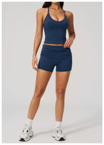 Summer 2Pcs Yoga Sets Women Camisole Slimming Sports Tank Top Pleate High Waist Shorts Fitness Suit Gym Running Excersize Wear