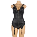 Plus Size 5XL Faux Leather Leotard Shiny Zipper Front Bodycon MiniLingerie Dress Sexy Costume Shiny Cocktail Party Dress