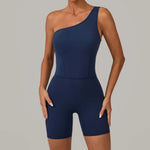 Summer One Shoulder Yoga Short Jumpsuit Women Sexy Cut Out Backless Scrunch Booty One Piece Suit Gym Workout Fitness Clothes