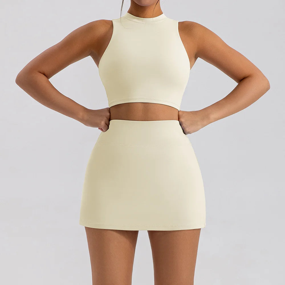 Sports Short Skirt Yoga Set 2PCS Women Tracksuit Gym Tennis Skirt Set Workout Sportswear Golf Dance Athletic Sport Suit