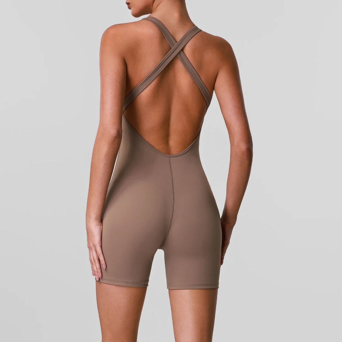 Cross Back V-neck Short Yoga Jumpsuit Women Quick Drying Solid Sleeveless Sports One Piece Suit Outdoor Recreation Bodysuits