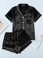 Women's Sleepwear Silk Satin Pajamas Set Button-Down Pyjama Shorts Suit Pijama Femme Loungewear Pj Sets Solid Color Home Clothes