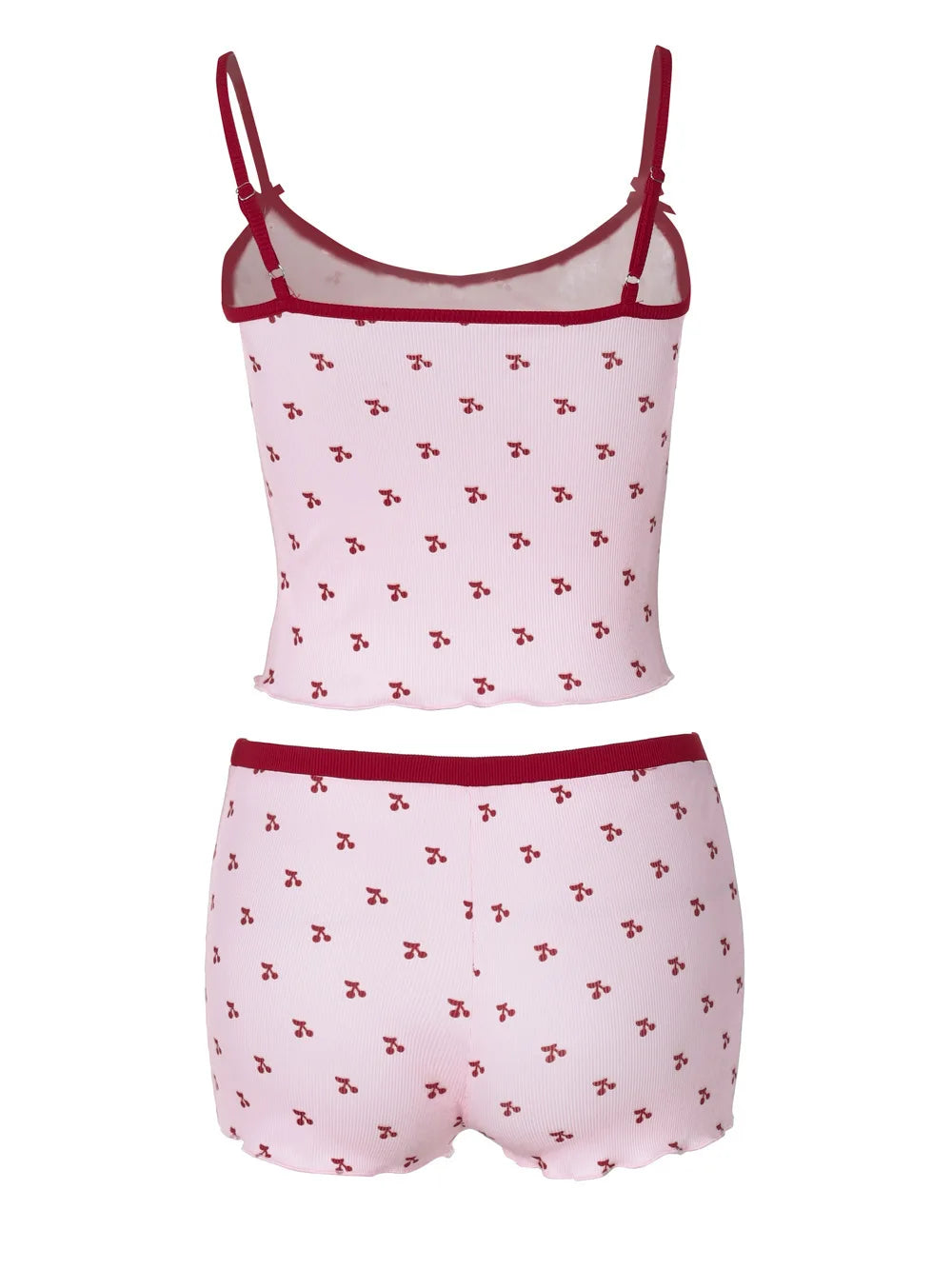 2026 New women's two-piece set of cherry printed sleeveless vest shorts soft and comfortable home suit set sweet pajamas Y2K Hot