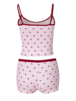 2026 New women's two-piece set of cherry printed sleeveless vest shorts soft and comfortable home suit set sweet pajamas Y2K Hot