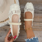 Plus Size 43 Women Fashion Ballet Flats Breathable Laces Square Toe Spring Summer Flat Shoes For Female Daily Walking Loafers