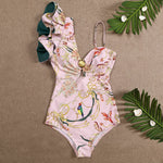 2023 Sexy One Piece Swimsuit One Shoulder RuffleSwimwear Women Bathing Suit Print Floral Beachwear Luxury Monokini
