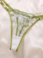 Fresh greenfloral embroidered lace lingerie set-Sexy see-through chiffon half-cup shaping bra thong two-piece set ZA825194