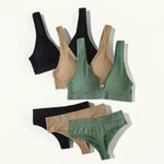 Women Push-Up Bra And Panties Set Sexy Lingerie V-neck Non-wire Bralette with Removable Pads Seamless Crop Top High Waist Thong
