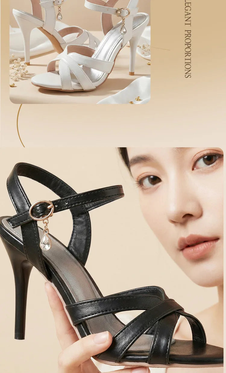 2026 Summer New Women's Metallic High Heel Sandals Ankle Strap Crystal Buckle Stiletto Heels Sexy Party Wedding Prom Dress Shoes