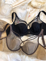 Sexy Hollow Bra Briefs Set Women Lace High Quality Underwear French Thin Cup Adjustment Type Push Up Bras Mesh Lingerie Sets