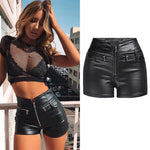 Women's Zipper Pu Leather Shorts High Waist Stretch Slim Lift Hip Motorcycle Shorts Summer Sexy Bodycon Black Leather Shorts