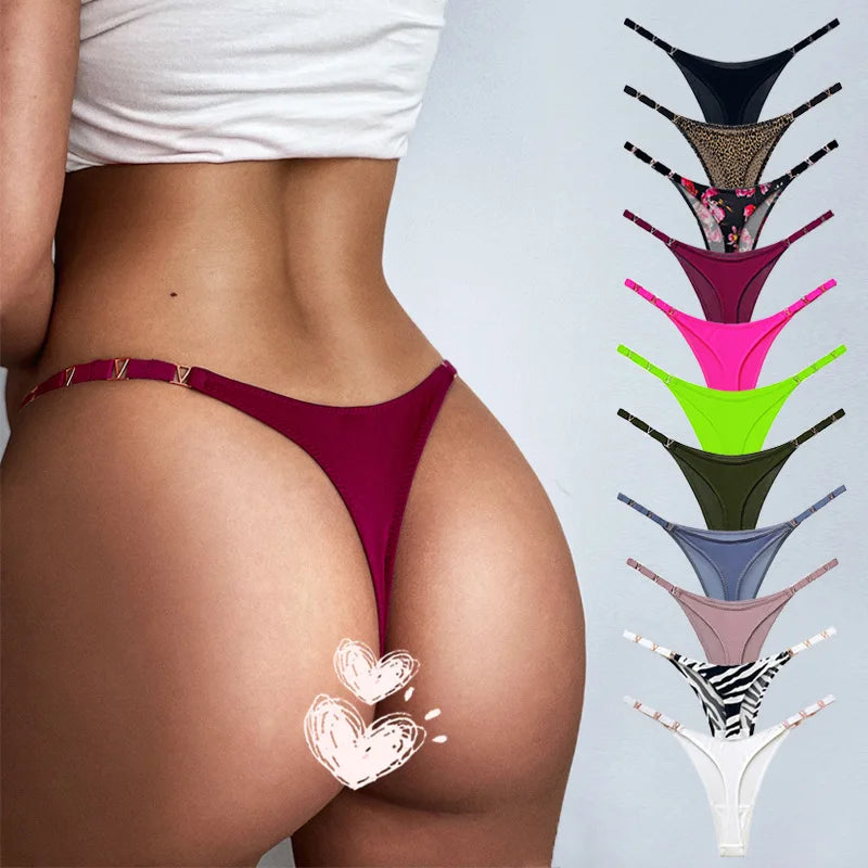 Sexy Thong for Women Underwear Briefs Seamless Panties Flower Low Rise Luxury Metal Buckle G String Bikini Girls T Pants Panty