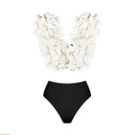 2025 Solid Red Flower One Piece Swimsuit Luxury Women Swimwear Sexy Swim Suit Deep V Monokini Off Shoulder Bodysuit Bathingsuit