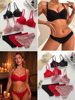 3 Set Multi Color Lingerie Set Women's Bra And Panty Set3/4 Cup Push Up Bralette adn Briefs 6 Pcs B6005