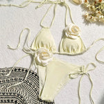 Sexy Flower Bandeau Swimwear Thong Bikini 2026 Women Lace-up Swimsuit Swimming Bathing Suit Brazilian Bikinis Sets Mujer Biquini