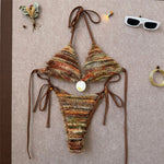 Printed Halter Bikini Women Swimwear Female Swimsuit High Leg Cut Padded Bather Bathing Suit Swim Two-pieces Bikini set K8119