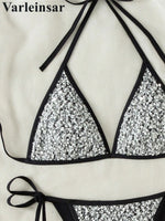 S - XL Shiny Sparkling Halter Bikini Women Swimwear Female Swimsuit Two-Pieces Bikini Set Strappy Bather Bathing Suit Swim V7523