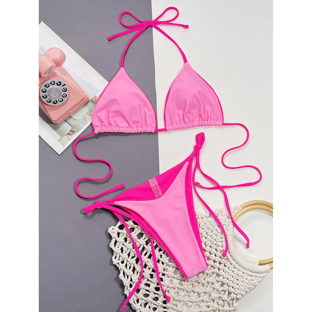 Sexy Leopard Printed Halter Brazilian Bikini Women Swimwear Female Swimsuit Two-Piece Bikini Set Bather Bathing Suit Swim V3681