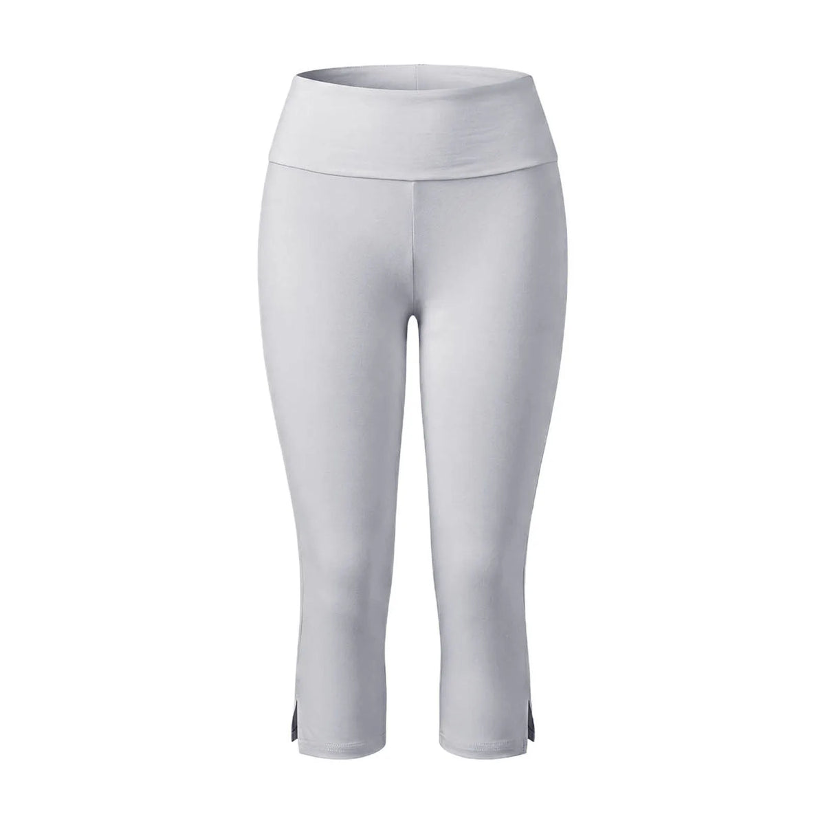 Women’s Solid Color Capri Pants Fold Over Elastic Waist Split Hem Bodycon Cropped Pants Summer Daily Casual Joggings Leggings