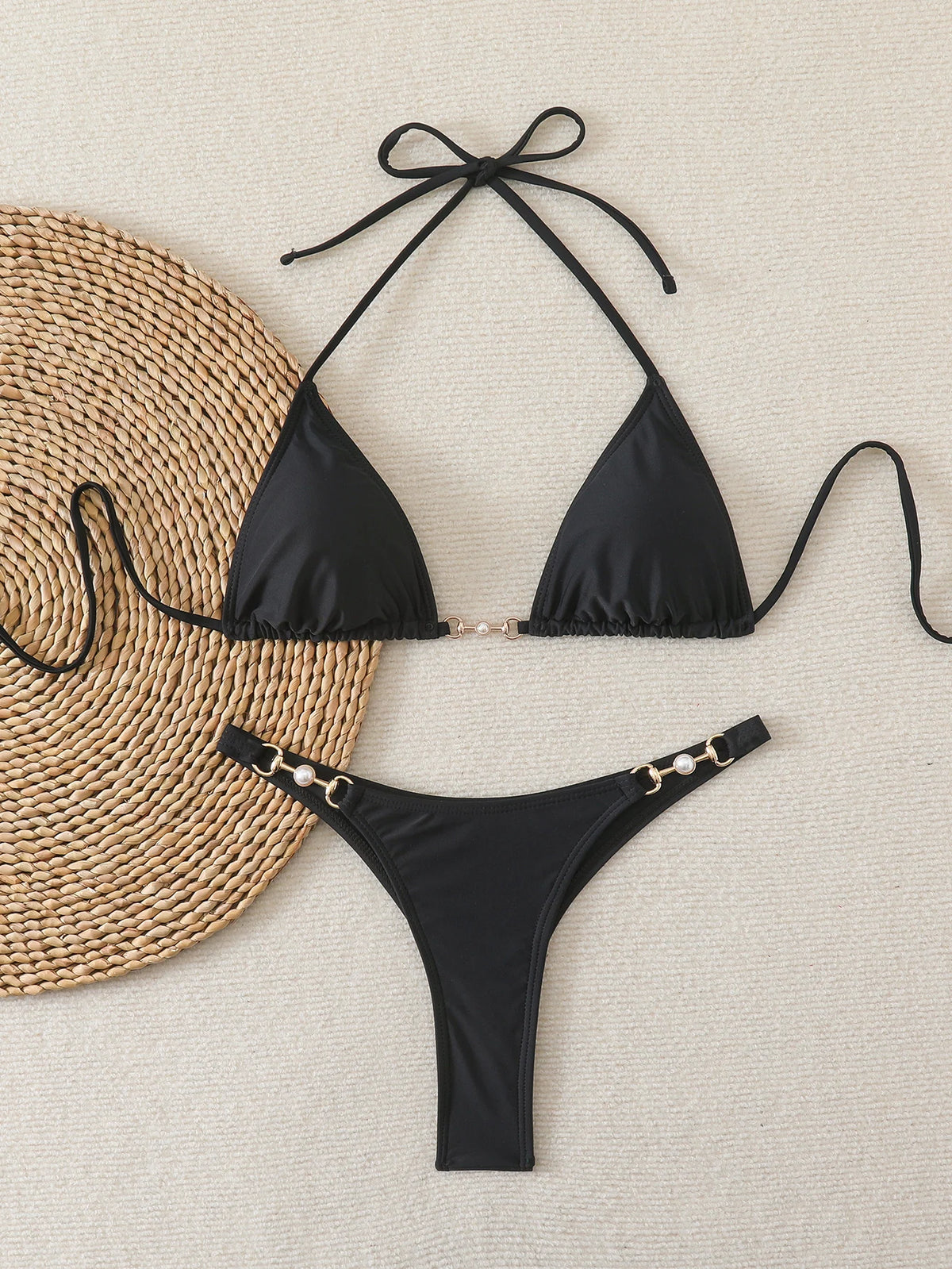 Triangle Halter Thong Bikinis 2026 Women Sexy Swimsuit Solid String Swimwear Female Bathers Bathing Swimming Swim Suit Beachwear
