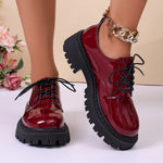 Women Patent Leather Platform Oxford Shoes Lace Up Chunky Lug Sole Round Toe Retro Sweet Cool Casual Dress Shoes