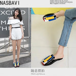 Summer Women Slipper High Block Heels Mules Party Club Ladies Mixed Color White Outdoor Slip-on Square Toe Shoes