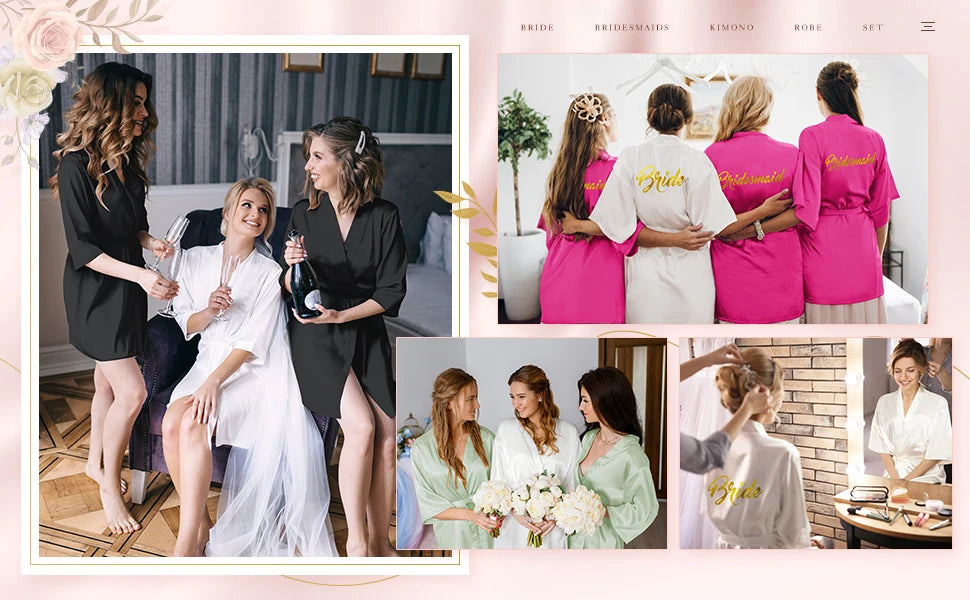 10 Pcs Women Bride Kimono Robe Embroidered Getting Ready Satin Bridesmaid Robes for Wedding Party Bridal Shower