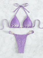 Shiny Pink Micro Bikini 2026 Mujer Women Sexy PU Pearls Push Up Thong Swimsuit Summer Bathing Suit Bandage Holiday Swimwear