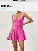 Naked Breathable Tennis Dresses with Built-in Pocket Shorts Women Color Contrast Hollow Out Backless Sports Golf Pleate Dress