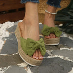 Summer New Large Size Slip-On Sandals Women's Thick Heel Outdoor Wear Butterfly Knot Flat Toe Open Beach Slippers
