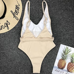 V Neck Ribbed High Cut Women Swimwear One Piece Swimsuit Female Backless Monokini with Waist Belt Bathing Suit Swim Beachwear