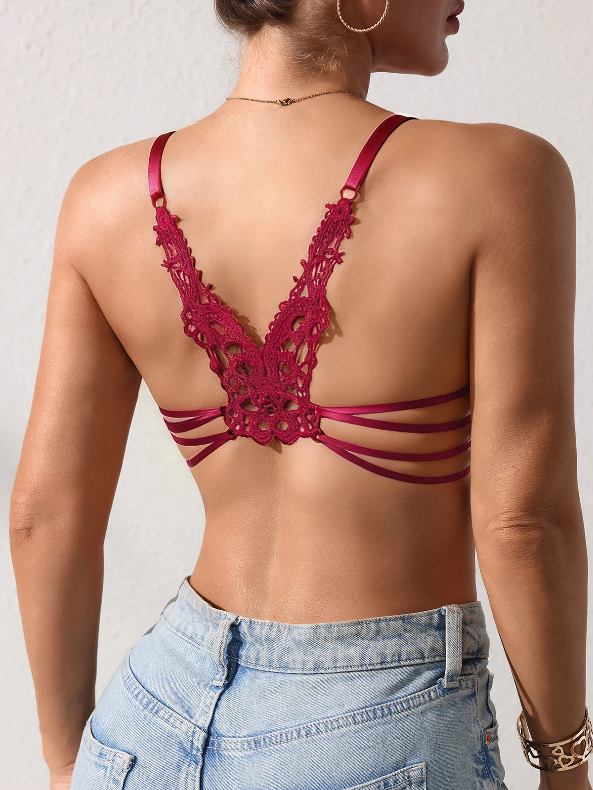 Women's Lace Butterfly Back Beauty Push up Sexy Bras Modern Trend Solid Color Front Buckle Bra for Woman