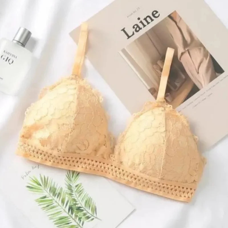 Women Lace Bralette Wirefree Sexy Lingerie Female Solid Color Brassiere Wireless Underwear V-Neck Push Up Bras For Women