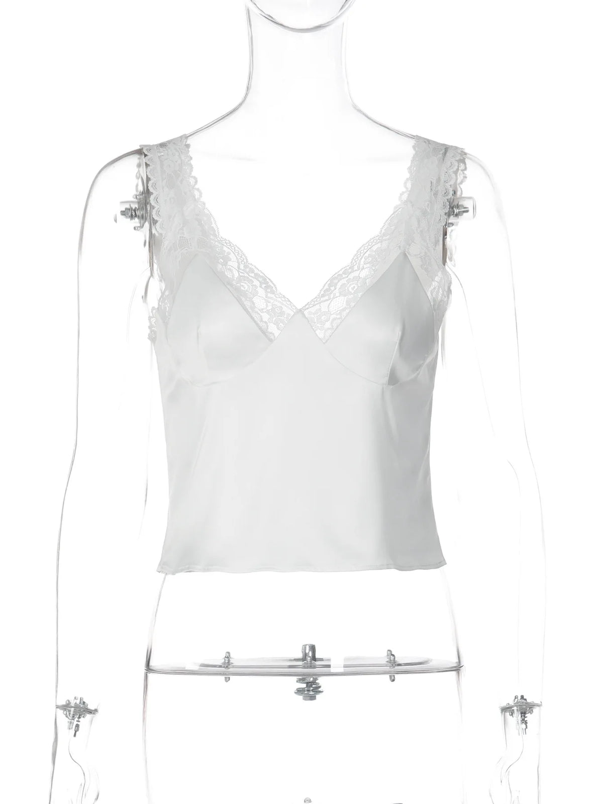 FDYOUI Women Lace Patchwork Backless Camisoles Tank Top 2026 Spring Summer Sexy V-neck Slim Crop Tops White Black Y2K Streetwear
