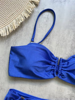 Brown Shiny U Shaped Bikini High Waist Sexy Swimsuit Women 2026 Wrinkled Solid Swimwears Bathing Suit Bandeau Bikinis Sets Mujer