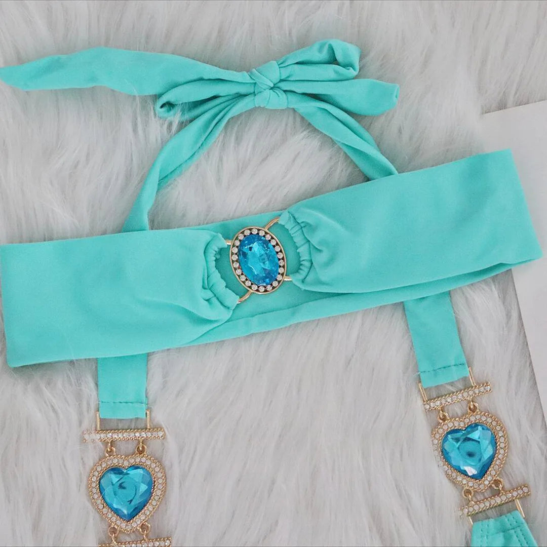 Diamond Rhinestone BikiniFemale Swimsuit Women Swimwear Two-Pieces Bikini Set With Hairbands Bather Bathing Suit Swim V3047G
