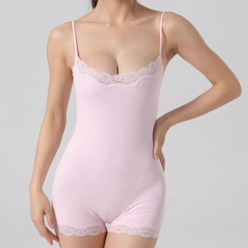 N2026 Casual Loungewear Outfit Lace Patchwork Cami Playsuit Solid Y2K Streetwear Women Sexy Backless Sleeveless Romper Шорты