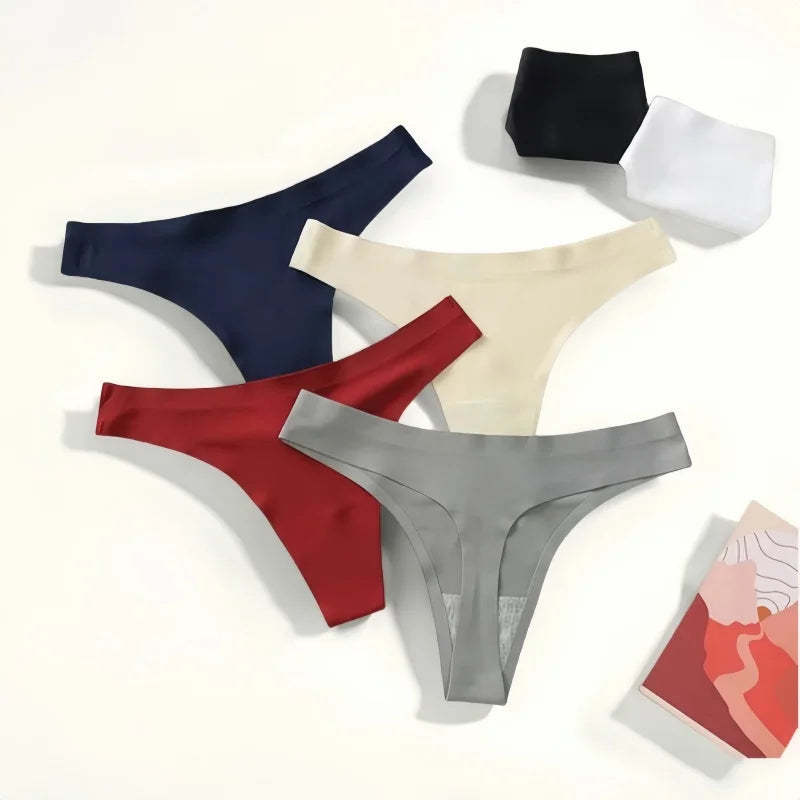 1 Pack Women's Ice Silk Seamless Thong Low-Rise No-Show Underwear Solid T-Back Panties Skin-Friendly Daily Wear G-string M-XL