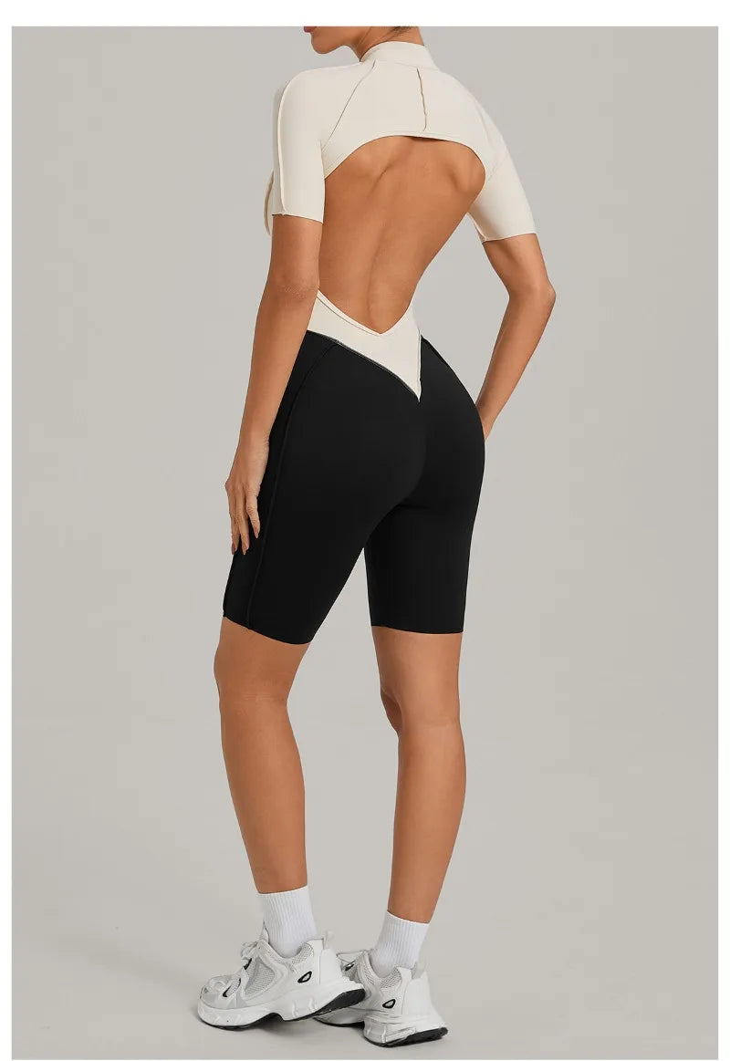 Women's Seamless Yoga Jumpsuit Sports Workout Running Hip-lifting Slim Fit Shorts One-Piece Training Fitness Gym Bodysuit