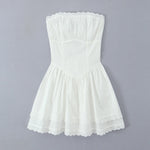 White Lace Dress Women Strapless Sleeveless Short Summer Dress Corset Cotton Mini Beach Casual Vestidos Party Dress 2025