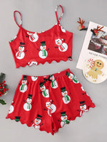 Soft Festival Christmas Cute Gingerbread Print Pajama Set Women's Sleepwear 2 Pieces Crop Tops and Shorts Loungewear
