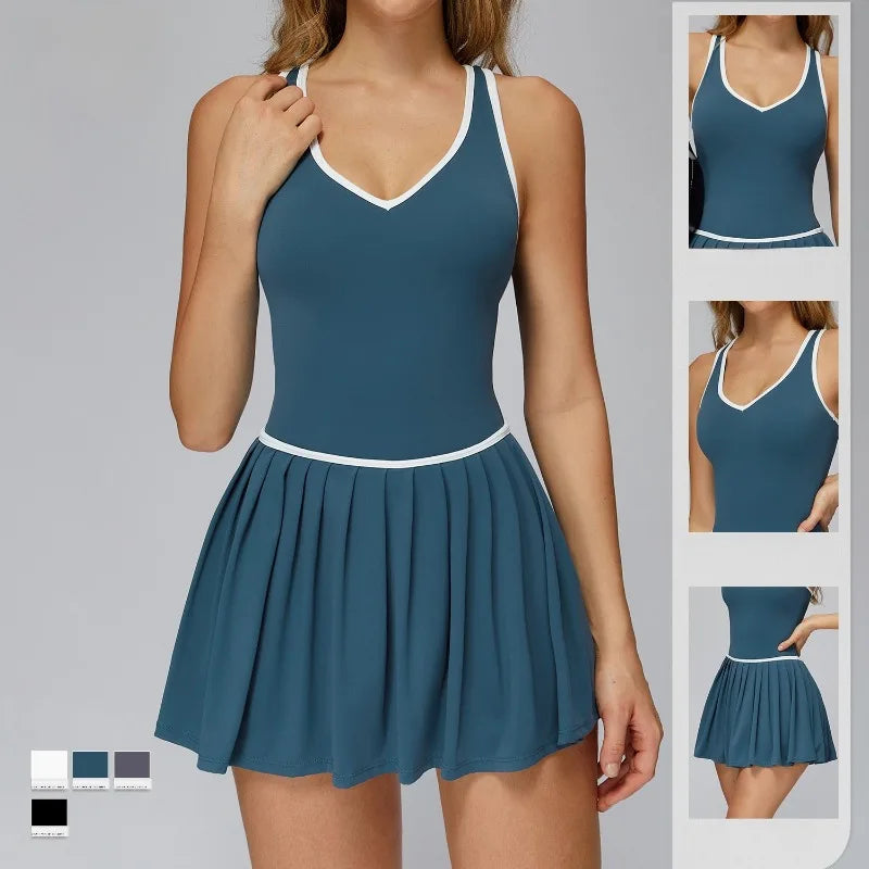 Women's Nude Yoga Clothes Beautiful Back and Slim Fit Two Anti Glare Dresses Outdoor Sports Running and Leisure Fitness Clothes