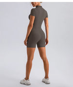 Yoga Jumpsuit Fashion Zipper Dance Short Playsuit Women Romper Short Sleeve Gym Fitness Overalls One Piece Sports Suit Unitard
